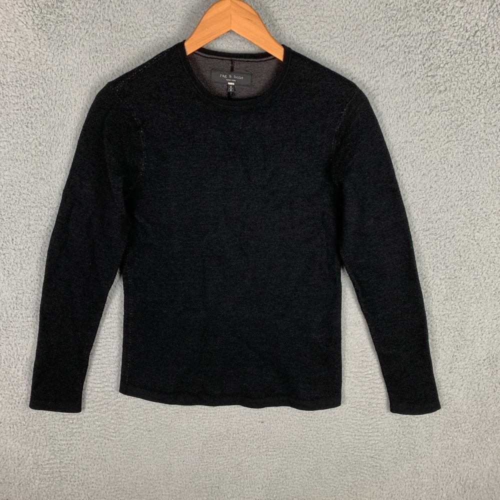 Rag & Bone Sweater Women's Medium (Fits Small) Black Crewneck Cotton Wool Knit